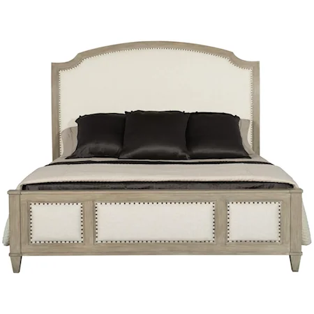 Transitional King Upholstered Sleigh Bed with Nailhead Trim